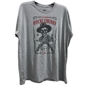 gray Zero Foxtrot t-shirt thrashed "I'm Your Huckleberry" graphic skull sz XL